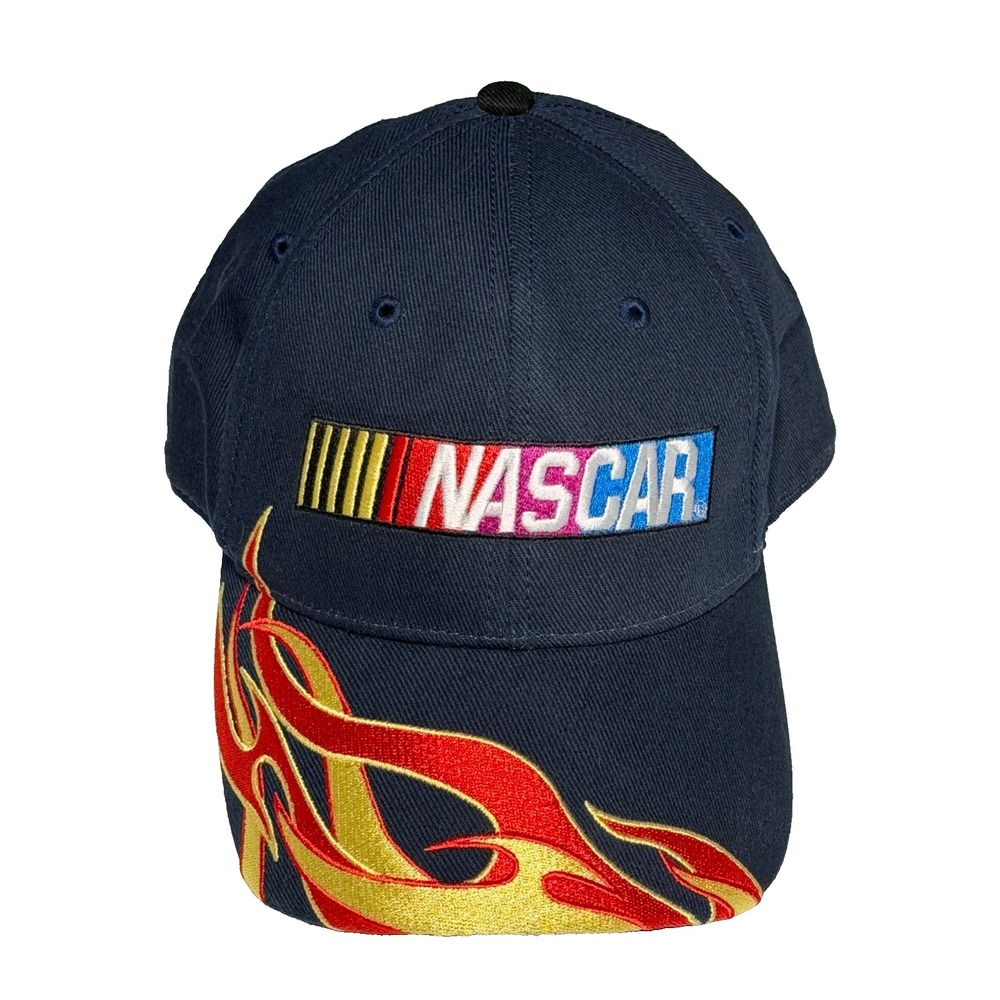 Nascar Men's Navy Strap Back Adjustable Hat Embroidered Racing Flames One Size
